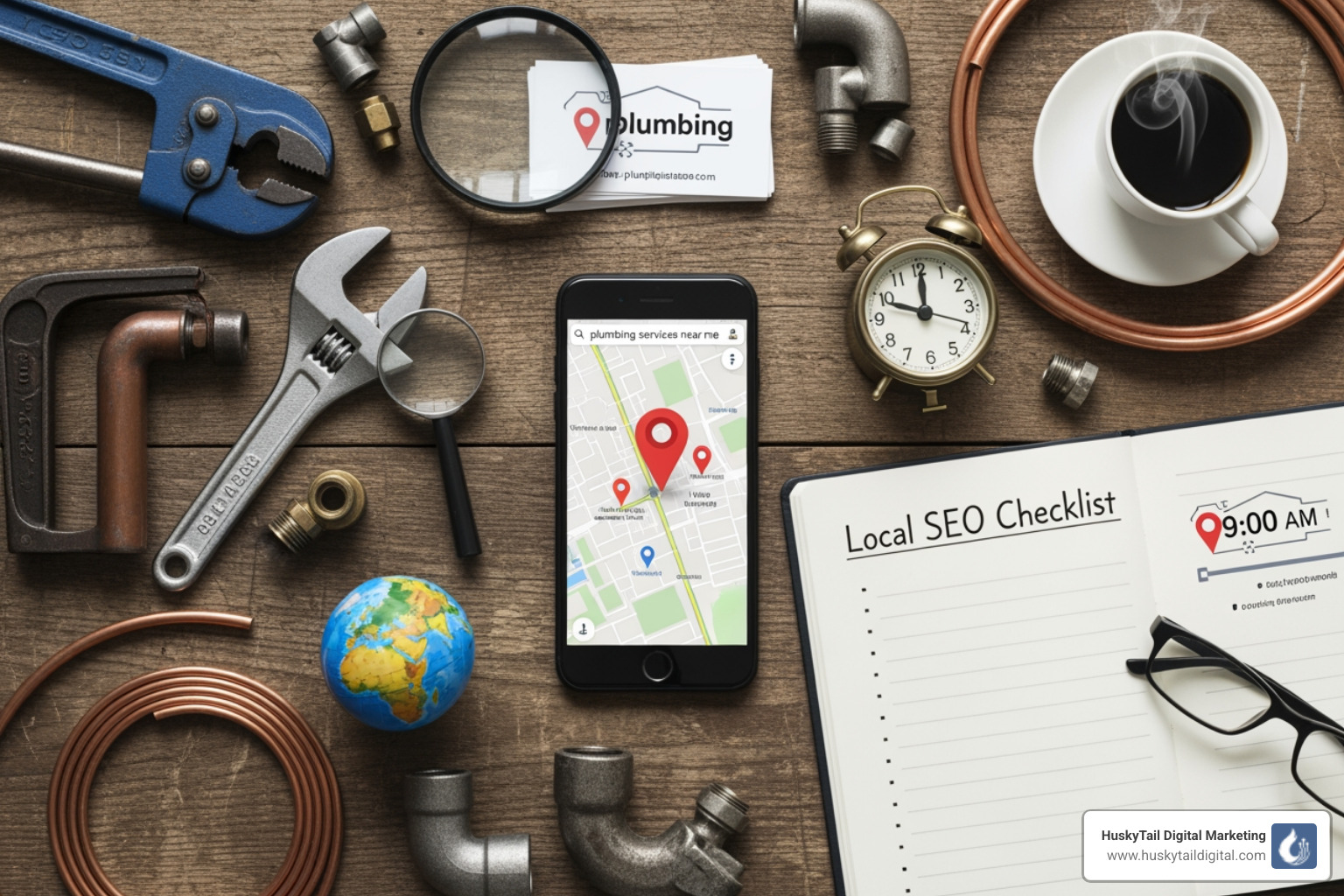 A clean, mobile-friendly plumbing website displayed on a smartphone and tablet, showcasing services and contact information - plumbing local seo