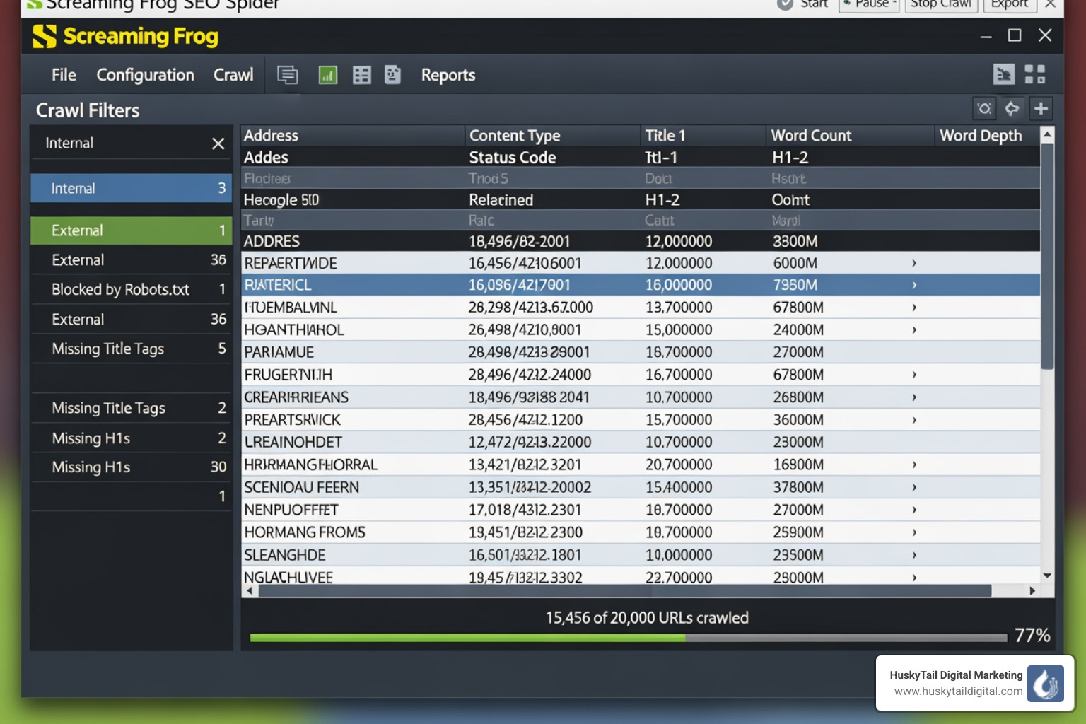Screaming Frog interface showing a website crawl in progress - seo technical audit tools Screaming Frog interface showing a website crawl in progress - seo technical audit tools