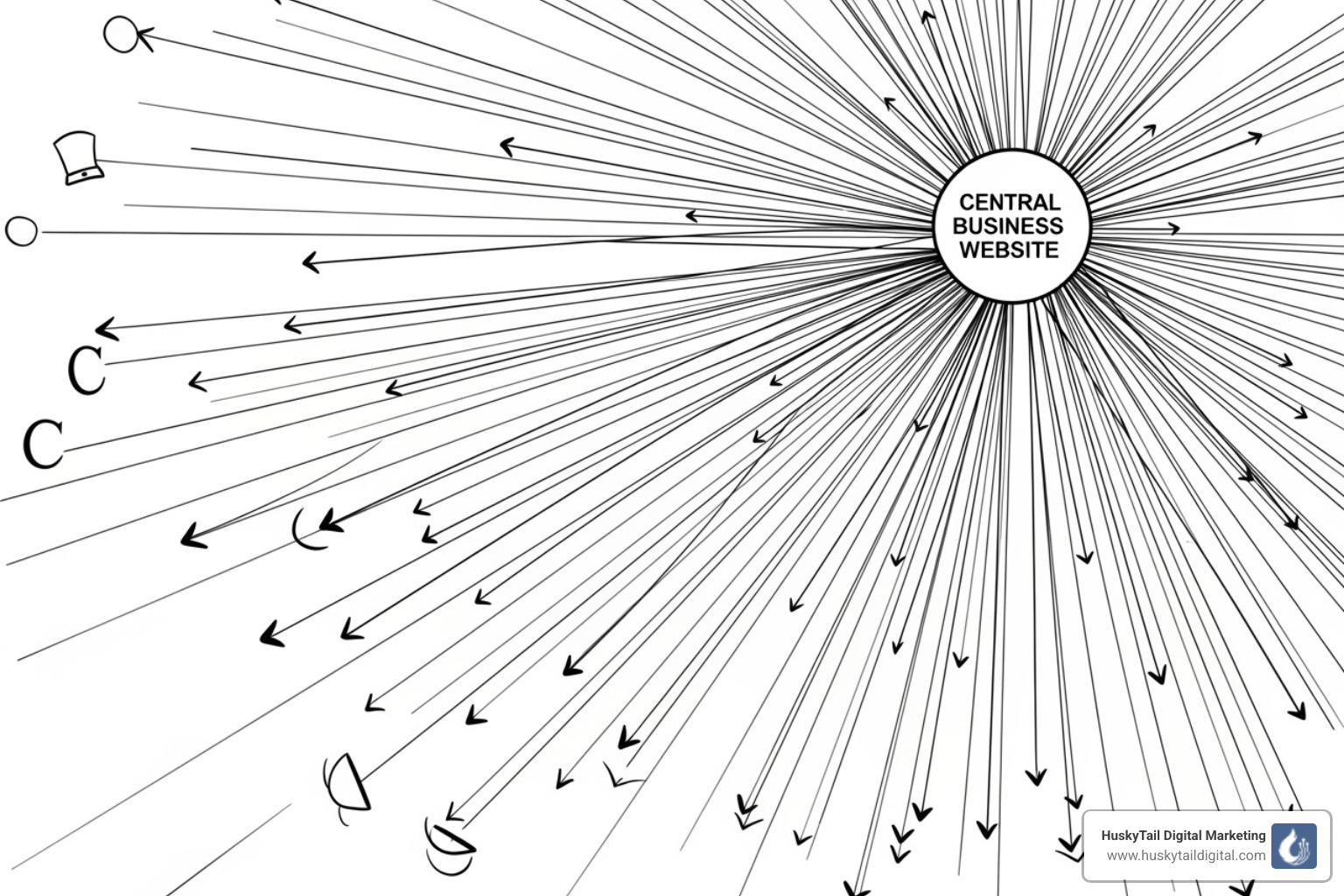 A network diagram showing links and citations pointing to a central business website. - window cleaning seo A network diagram showing links and citations pointing to a central business website. - window cleaning seo