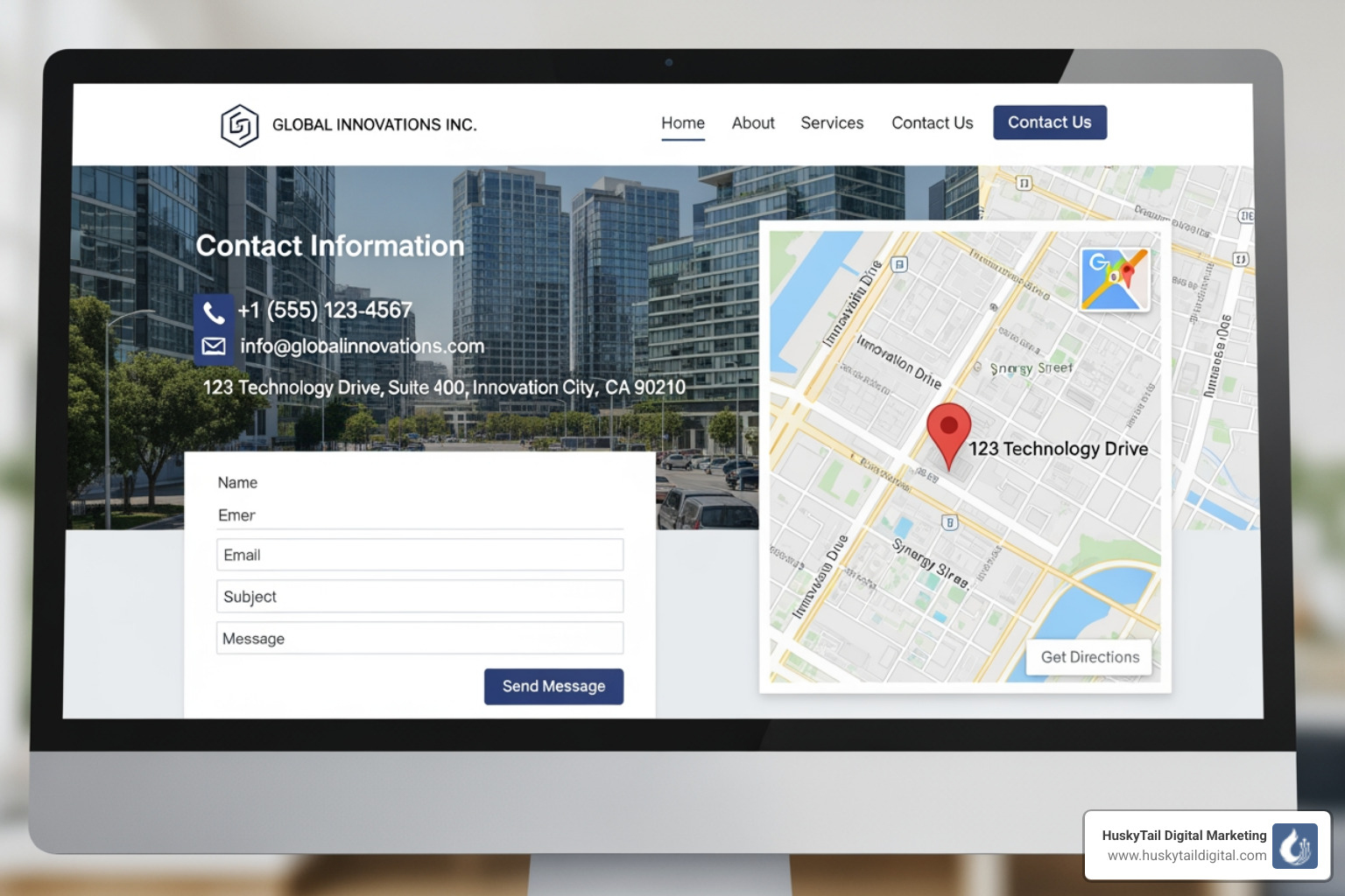 Website contact page with an embedded map - local search small business