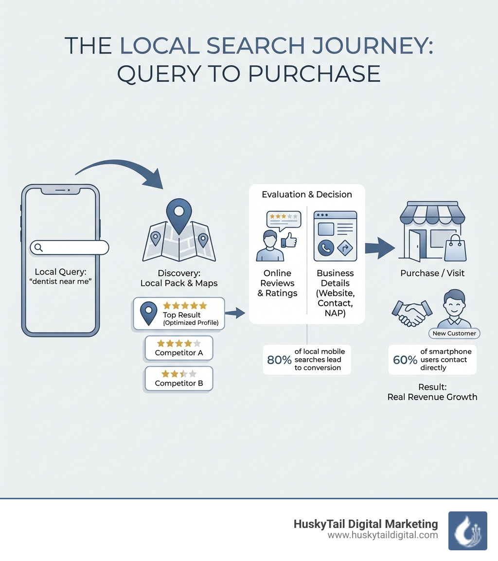 infographic showing the local search journey from query to purchase - local seo for small businesses infographic infographic showing the local search journey from query to purchase - local seo for small businesses infographic