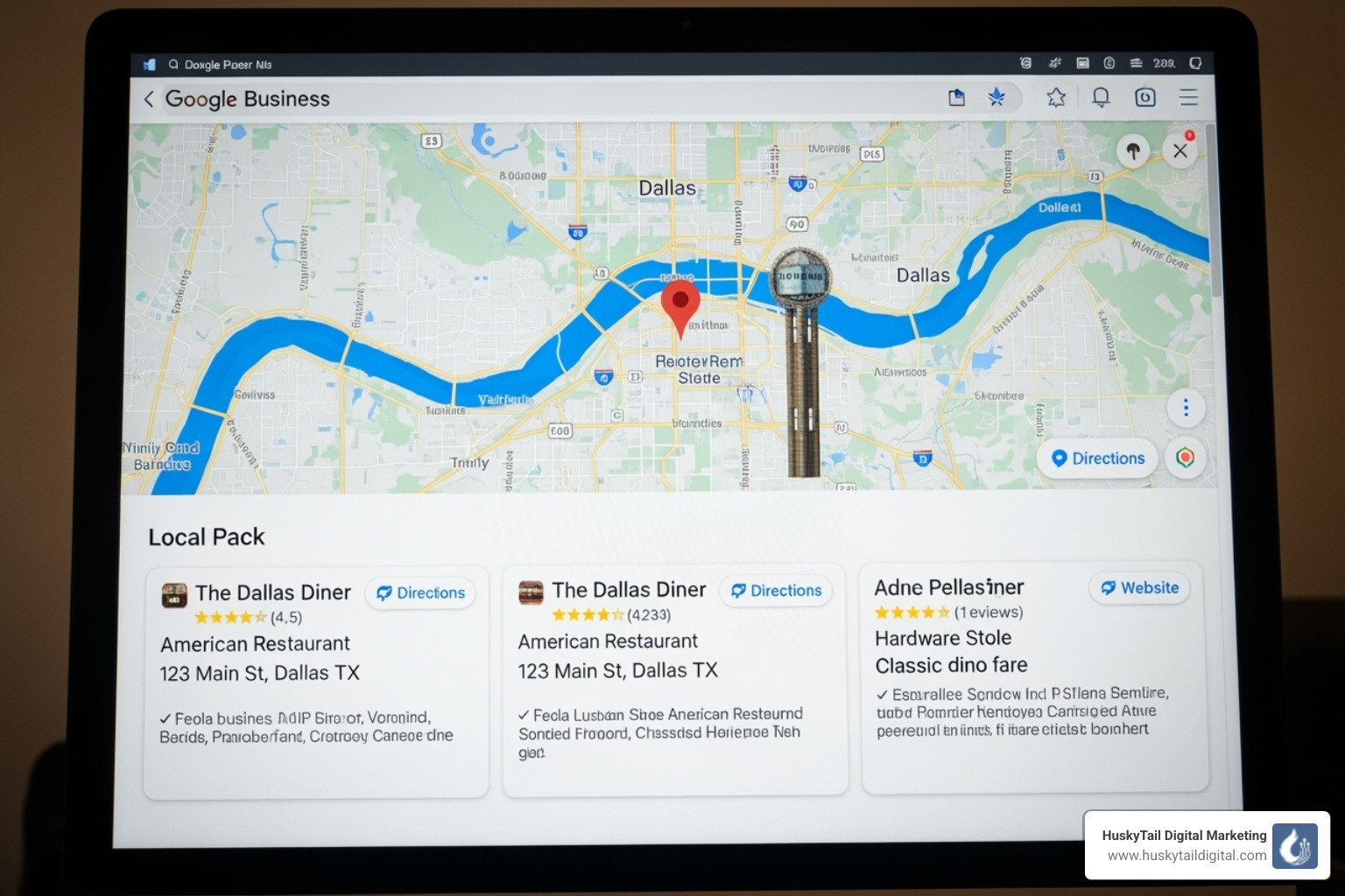 Google Maps result for a Dallas business showing local pack rankings - Local SEO Dallas Google Maps result for a Dallas business showing local pack rankings - Local SEO Dallas