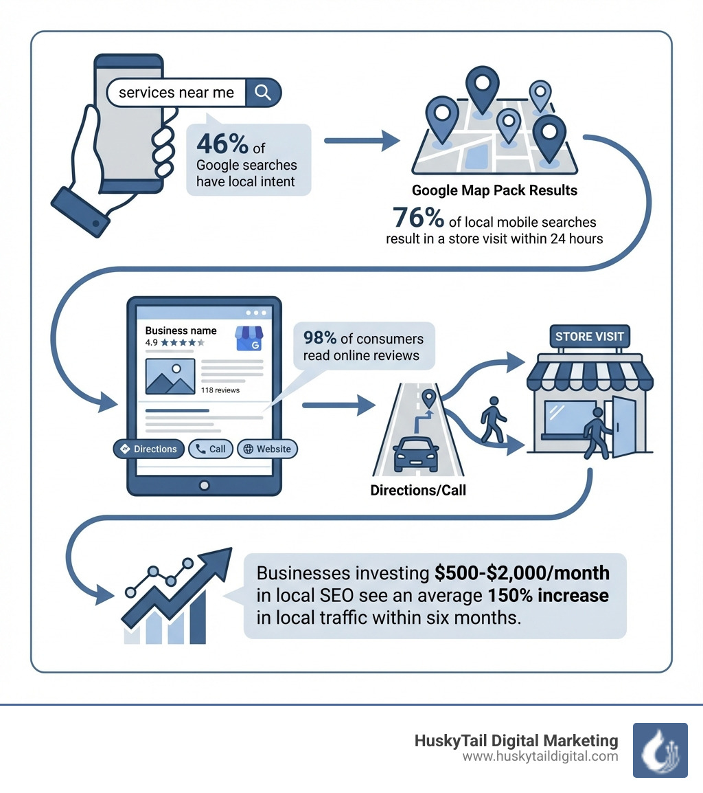 infographic showing local customer journey - seo packages for small & medium sized local businesses infographic 