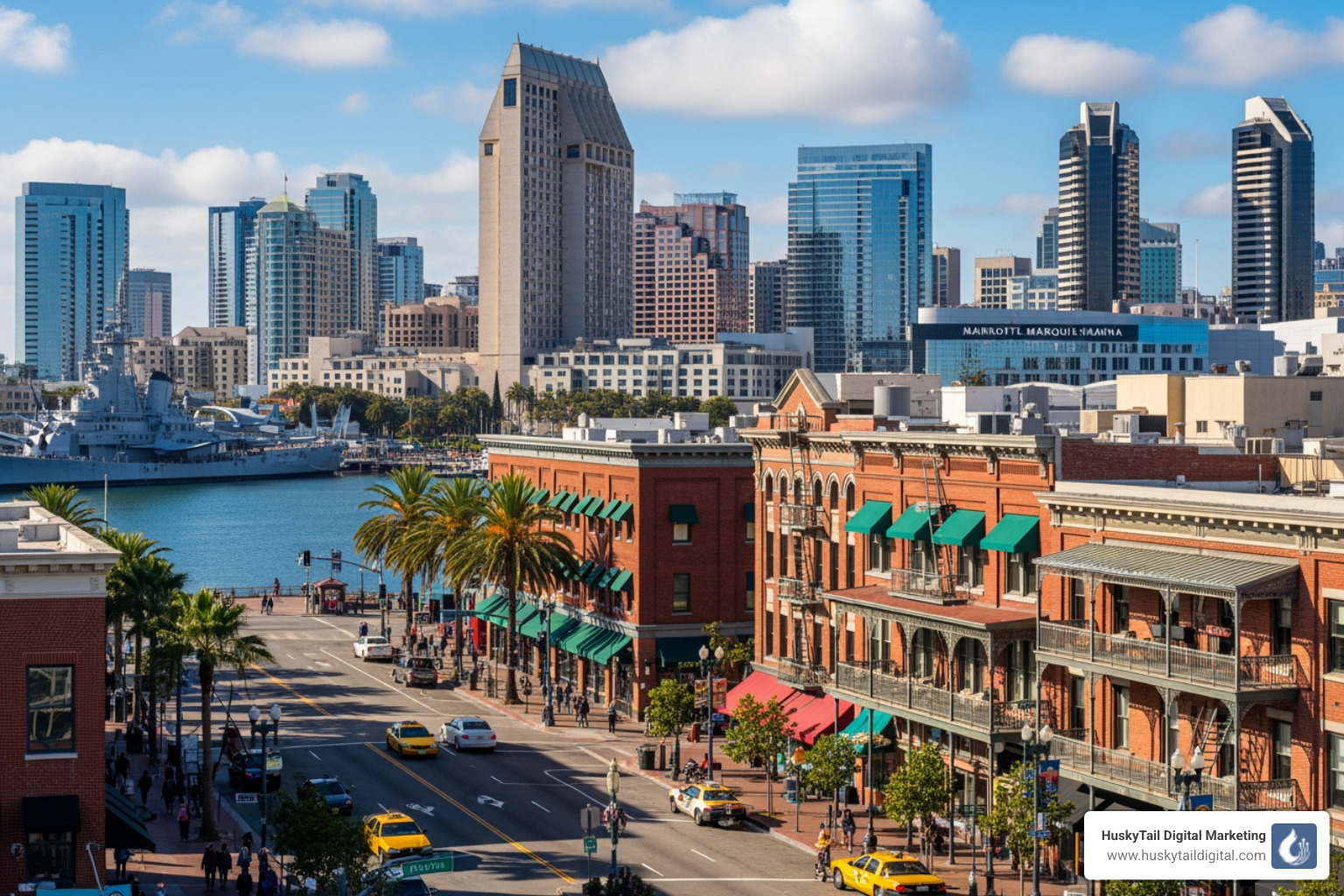 San Diego skyline with Gaslamp Quarter business district - local seo experts san diego San Diego skyline with Gaslamp Quarter business district - local seo experts san diego