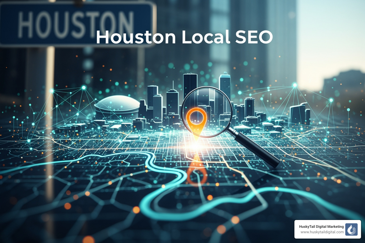 Checklist showing key components of local SEO: Google Business Profile, Local Keywords, On-Page SEO, Citations & Local Links, Reputation Management - houston local seo