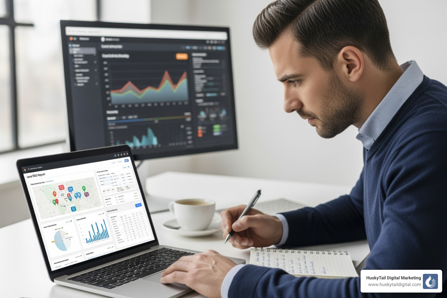 person analyzing a local SEO report on a laptop - local SEO expert near me