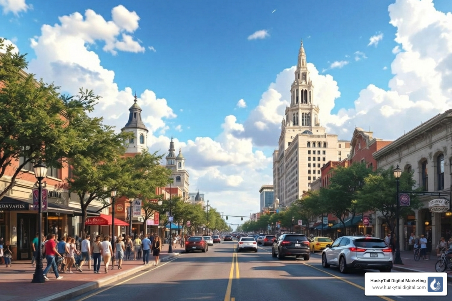 Busy street in Austin like South Congress or 6th Street - austin seo company