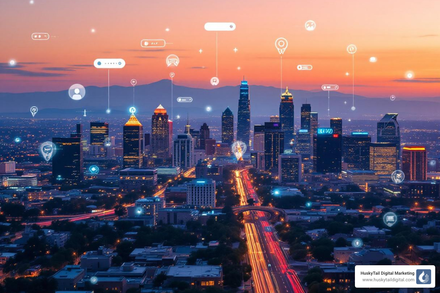 Phoenix skyline with digital search icons - search engine optimization companies phoenix Phoenix skyline with digital search icons - search engine optimization companies phoenix