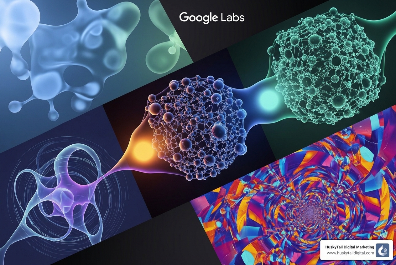 A collage showcasing different Google Labs experiments like AISOMA, Pomelli, and Disco - google labs experiments