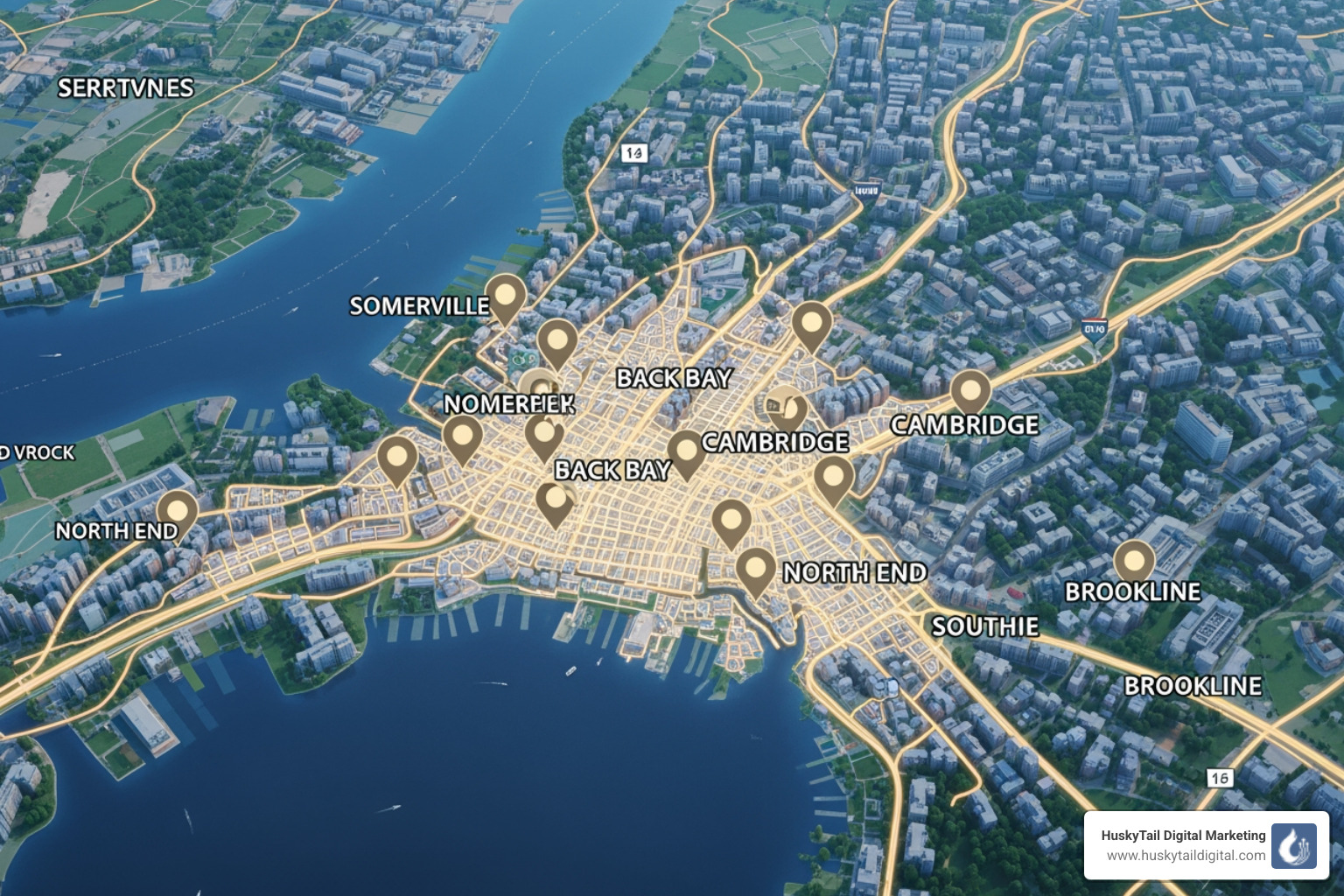 Digital map highlighting Boston neighborhoods for local SEO targeting - small business seo boston Digital map highlighting Boston neighborhoods for local SEO targeting - small business seo boston