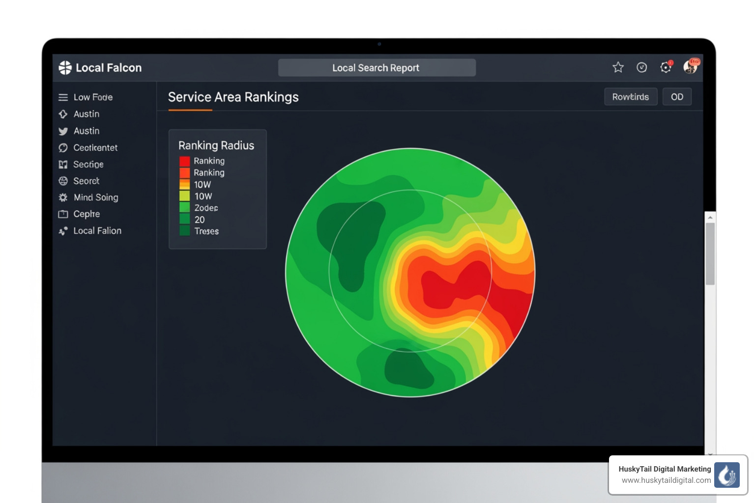 local falcon geo-grid report showing ranking radius for a service area business - can setting service areas in local seo