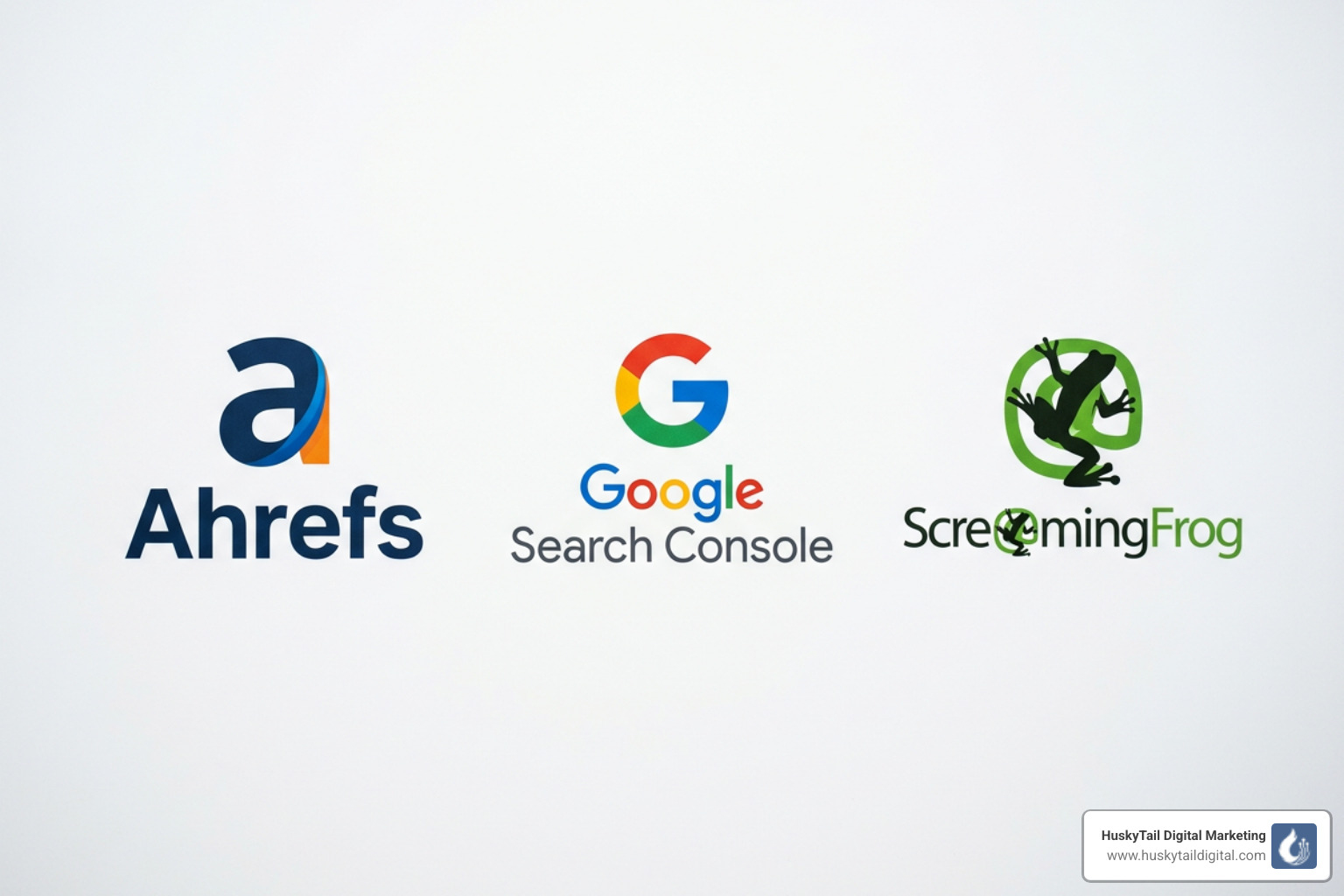 logos of popular SEO tools like Ahrefs, Google Search Console, and Screaming Frog - free seo audit report