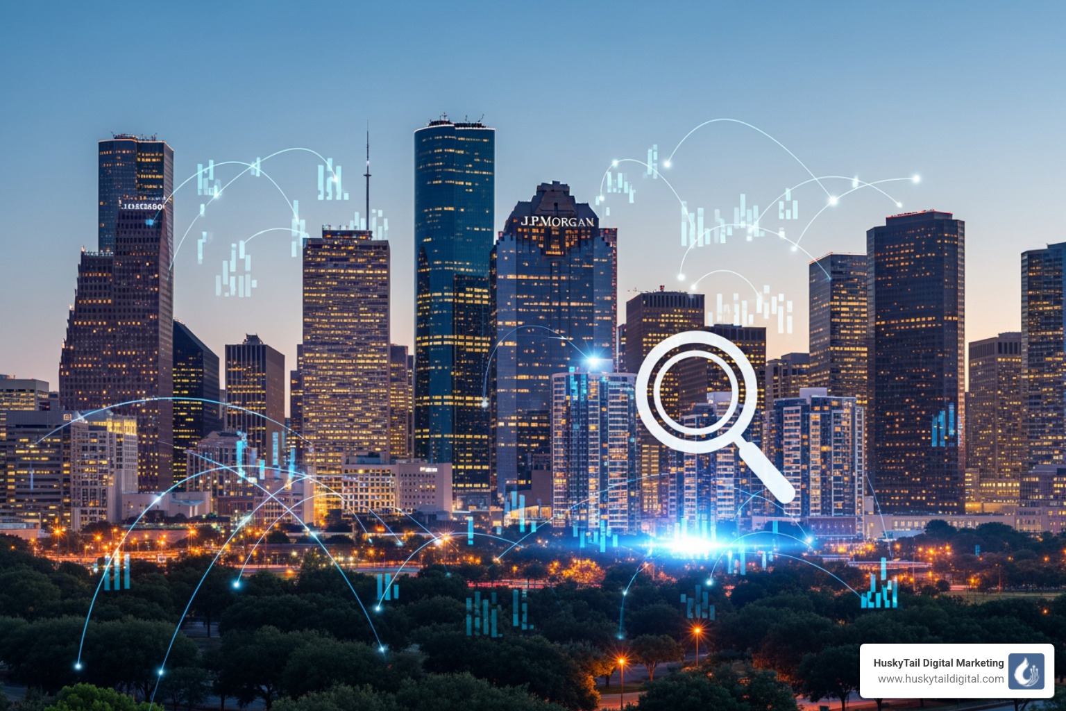 Houston skyline with search engine optimization - local SEO agencies Houston