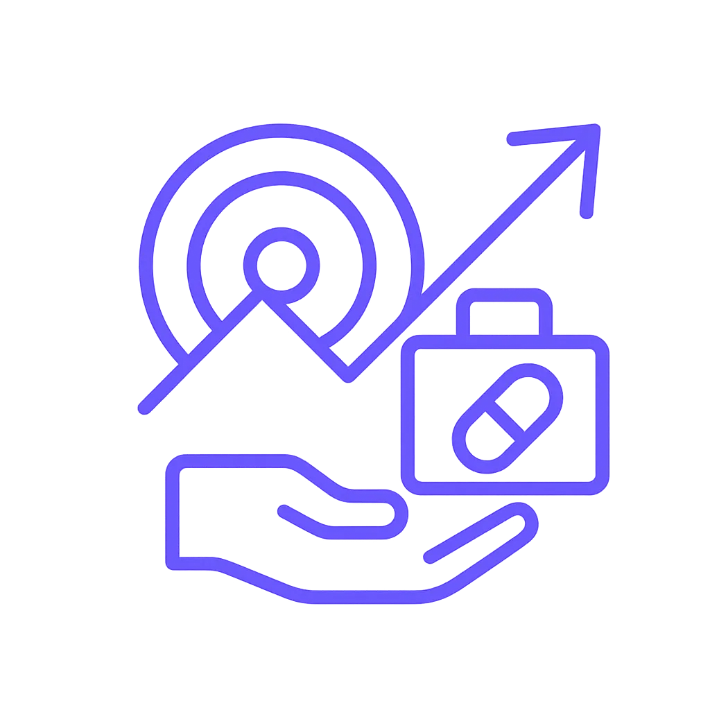A Tellius purple icon, showing increasing market complexity and rising targets.
