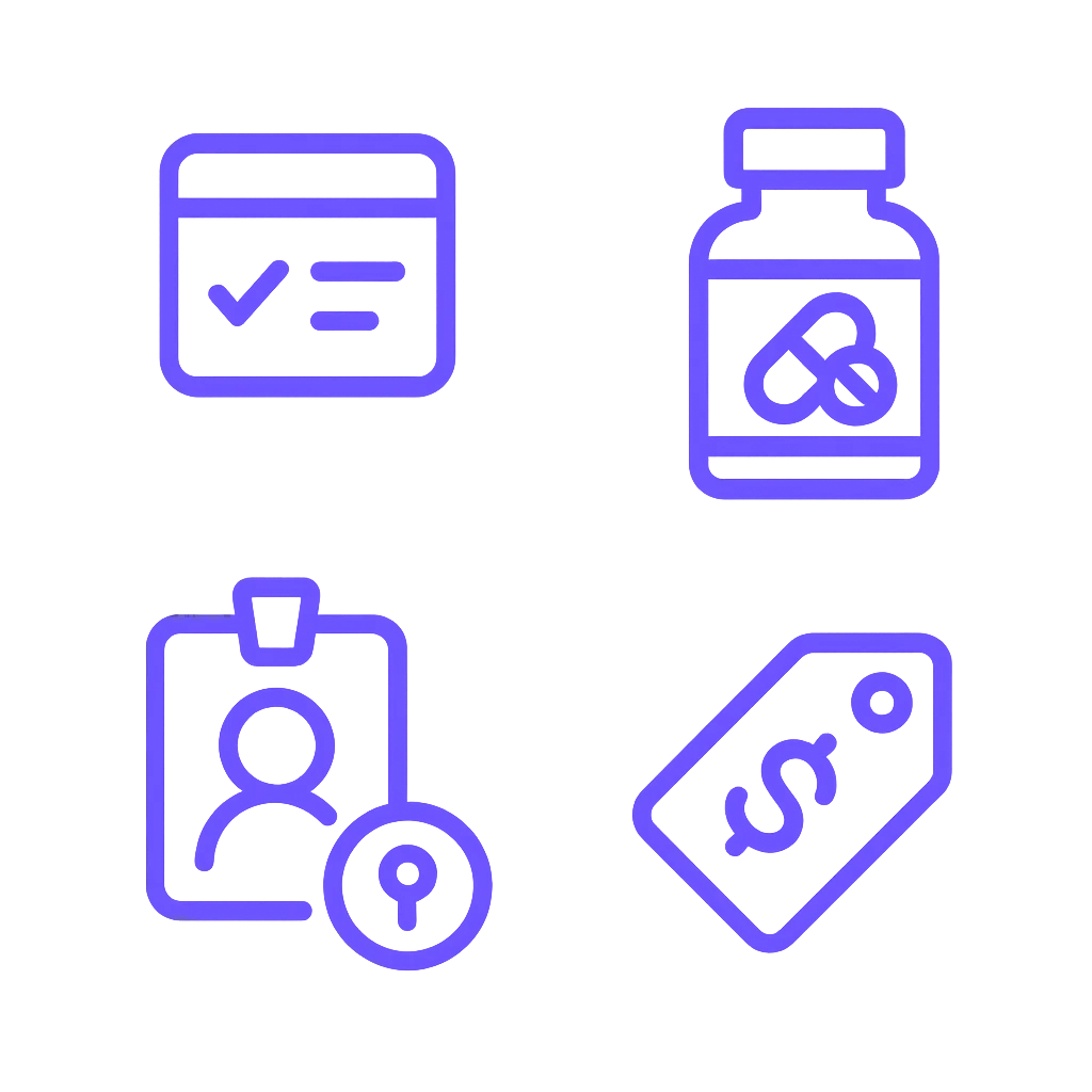A Tellius purple icon showing disconnected signals in each quadrant. Call plans, TRx and NBRx, access data, and brand performance data. 