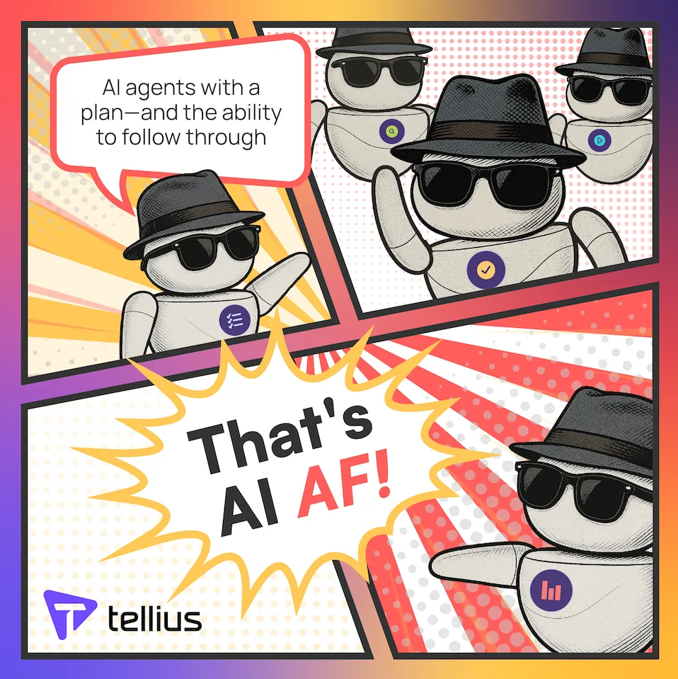 A comic book style image portraying AI agents 