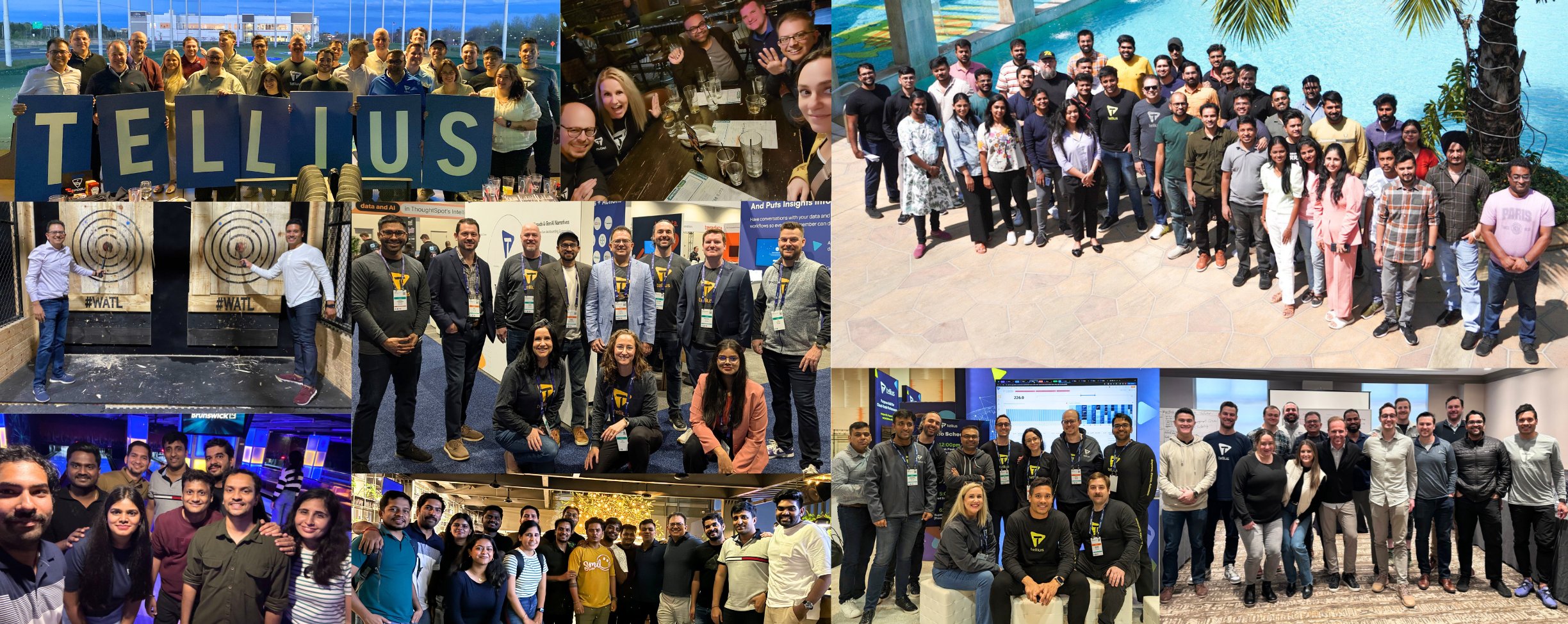 Tellius team — group photos, conference moments, team events, and offsites