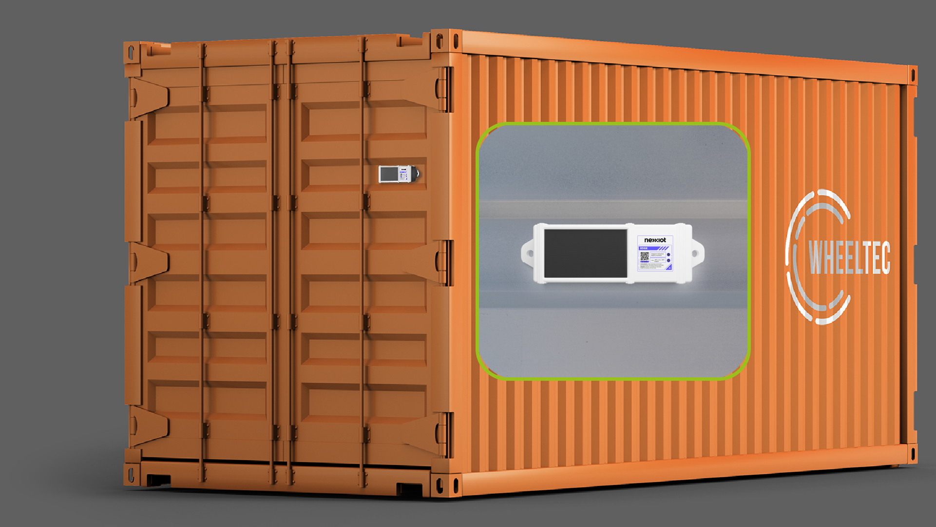 Ein Schiffcontainer mit einem Nexxiot Edge Tracking Sensor.