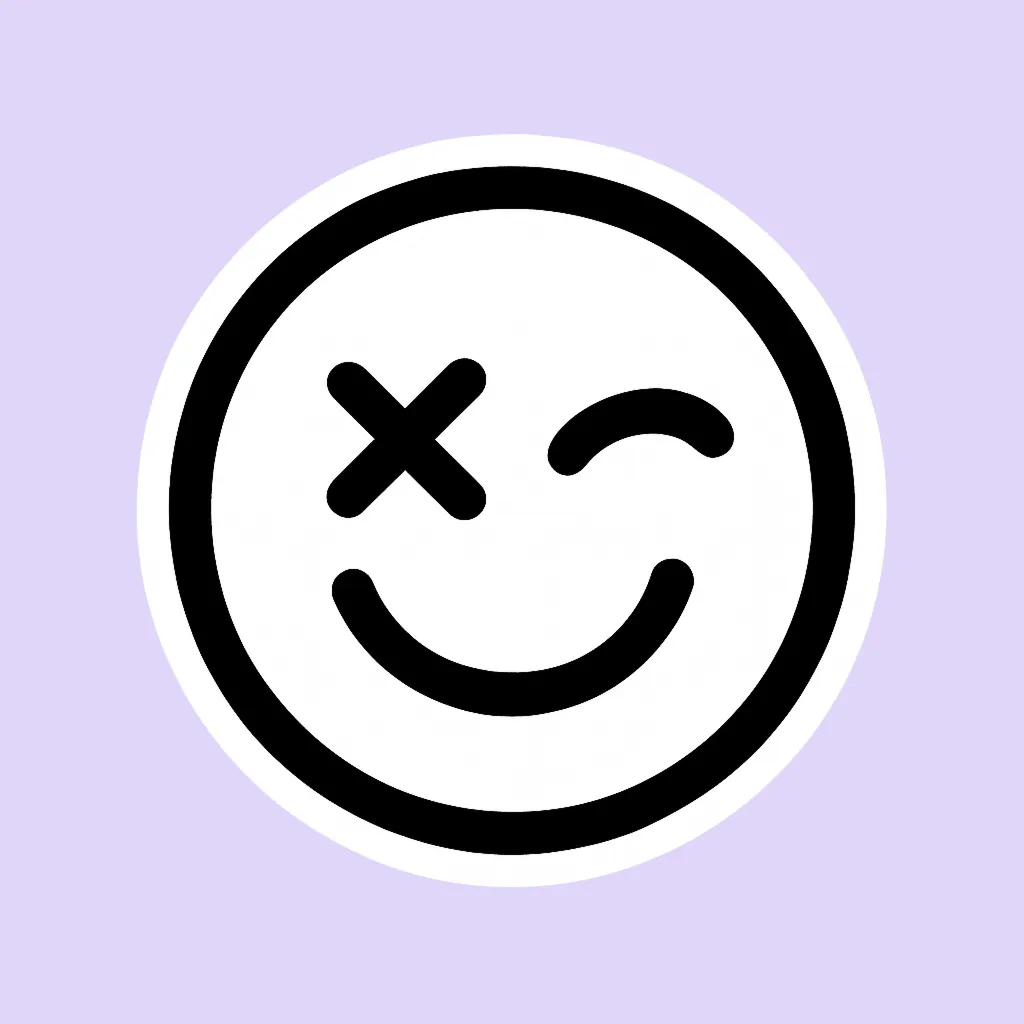 Bold sticker wink face with an x eye icon