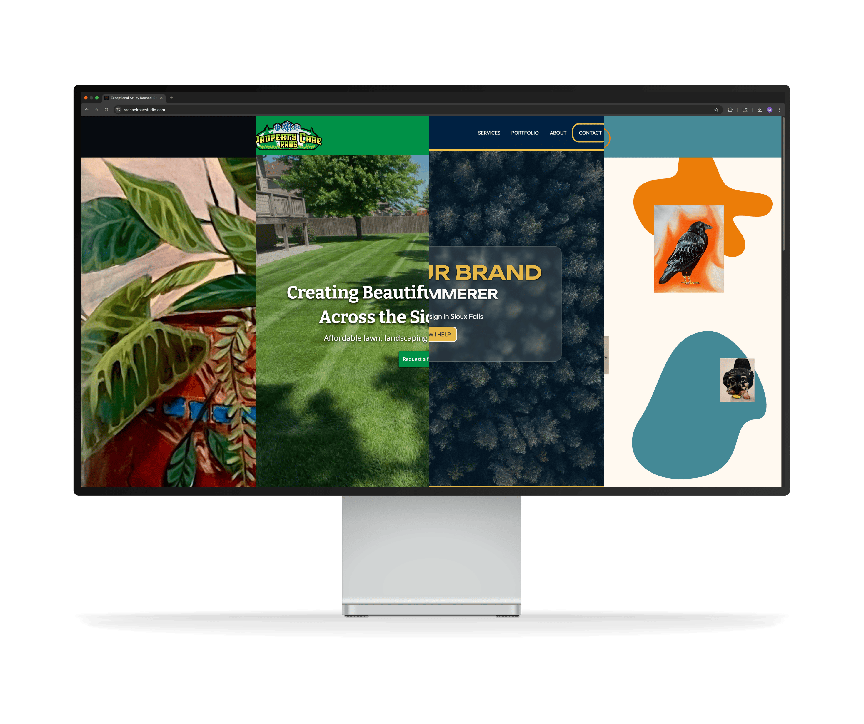 A monitor graphic with a collage of websites built by Max Kammerer