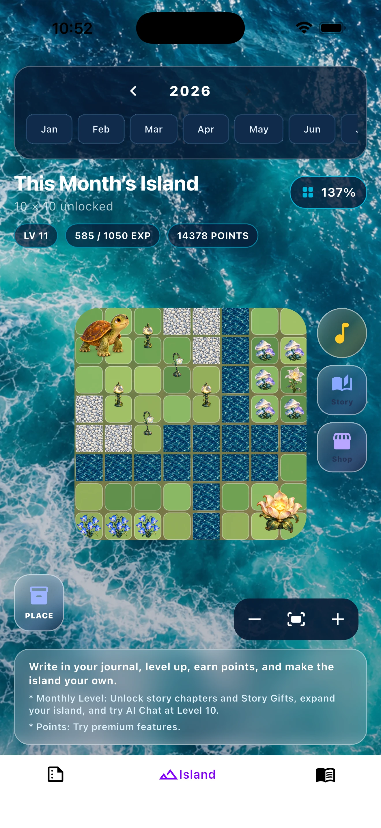 Valuever monthly island, grown by journaling