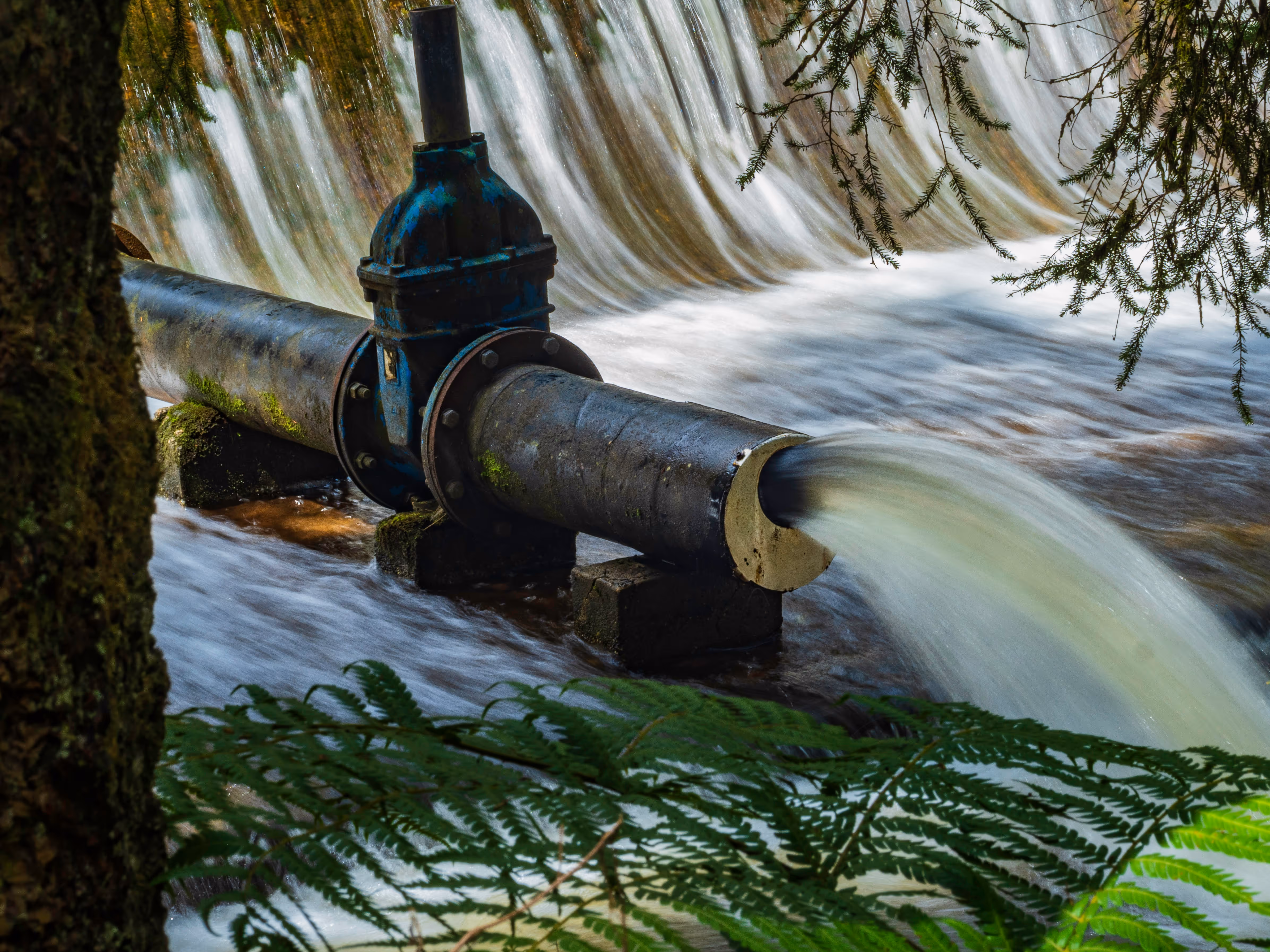 Canalisation donnant sur la nature illustrant la consommation d'eau