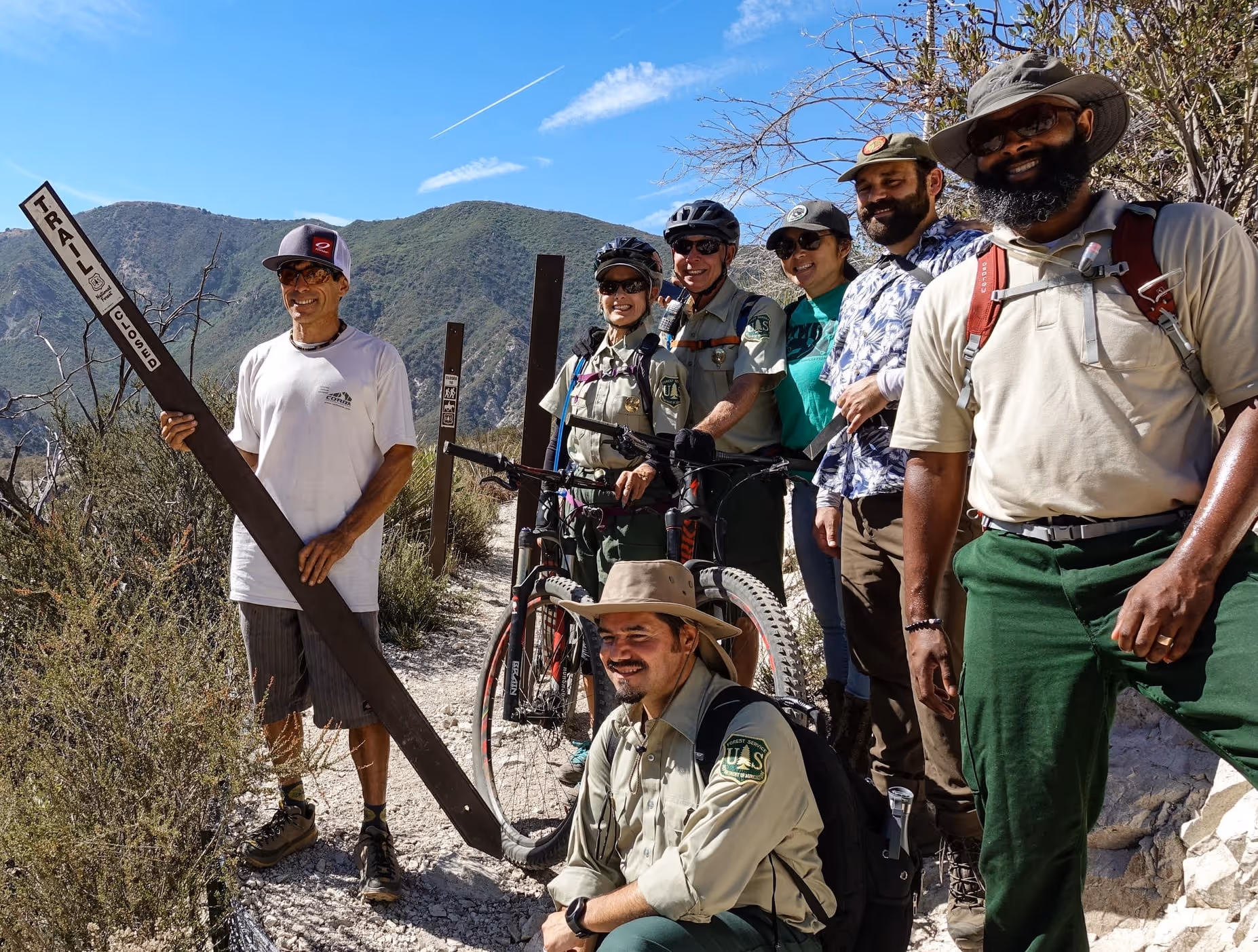 MWBA team and support volunteers pose on the restored Gabrielino Trail