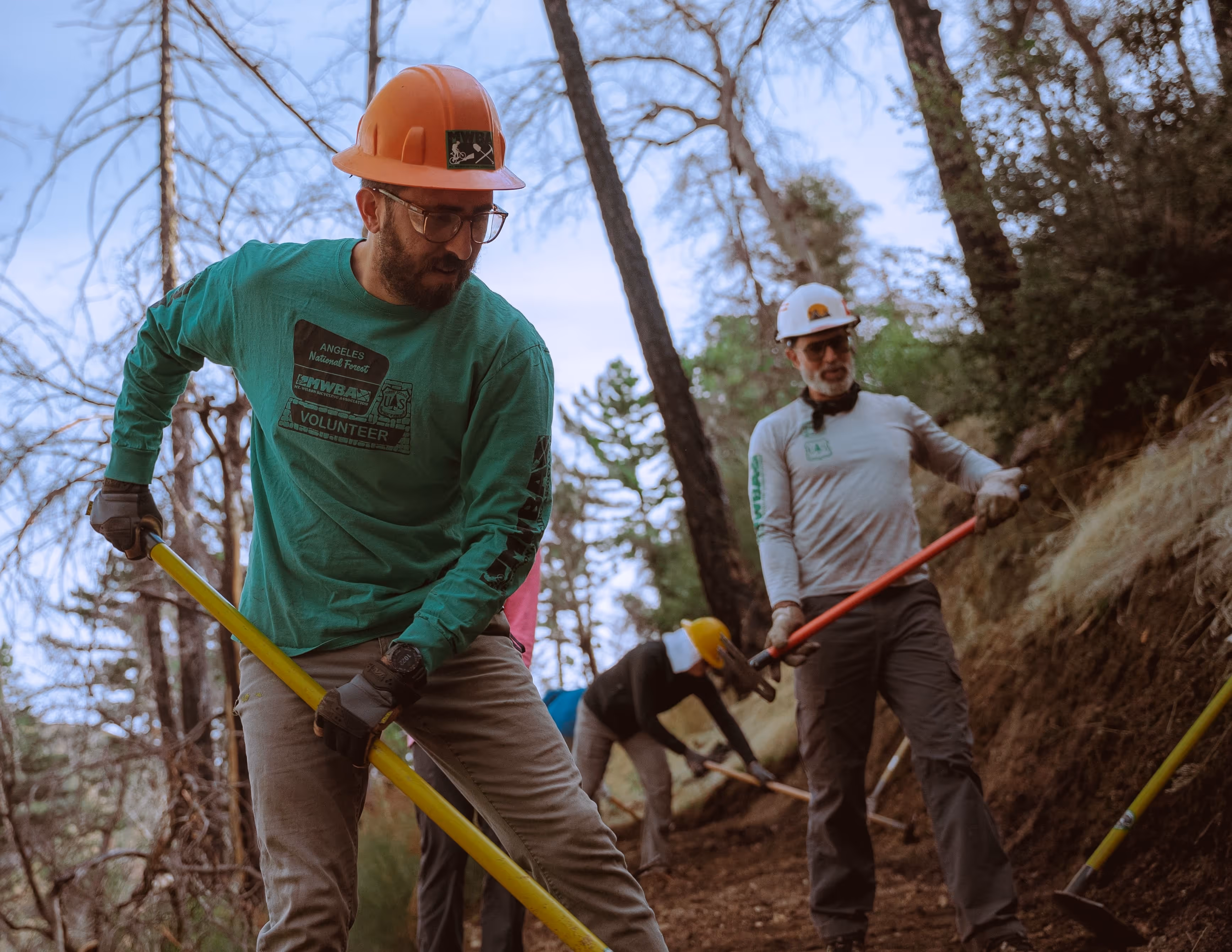 MWBA team members clearing brush from a trail