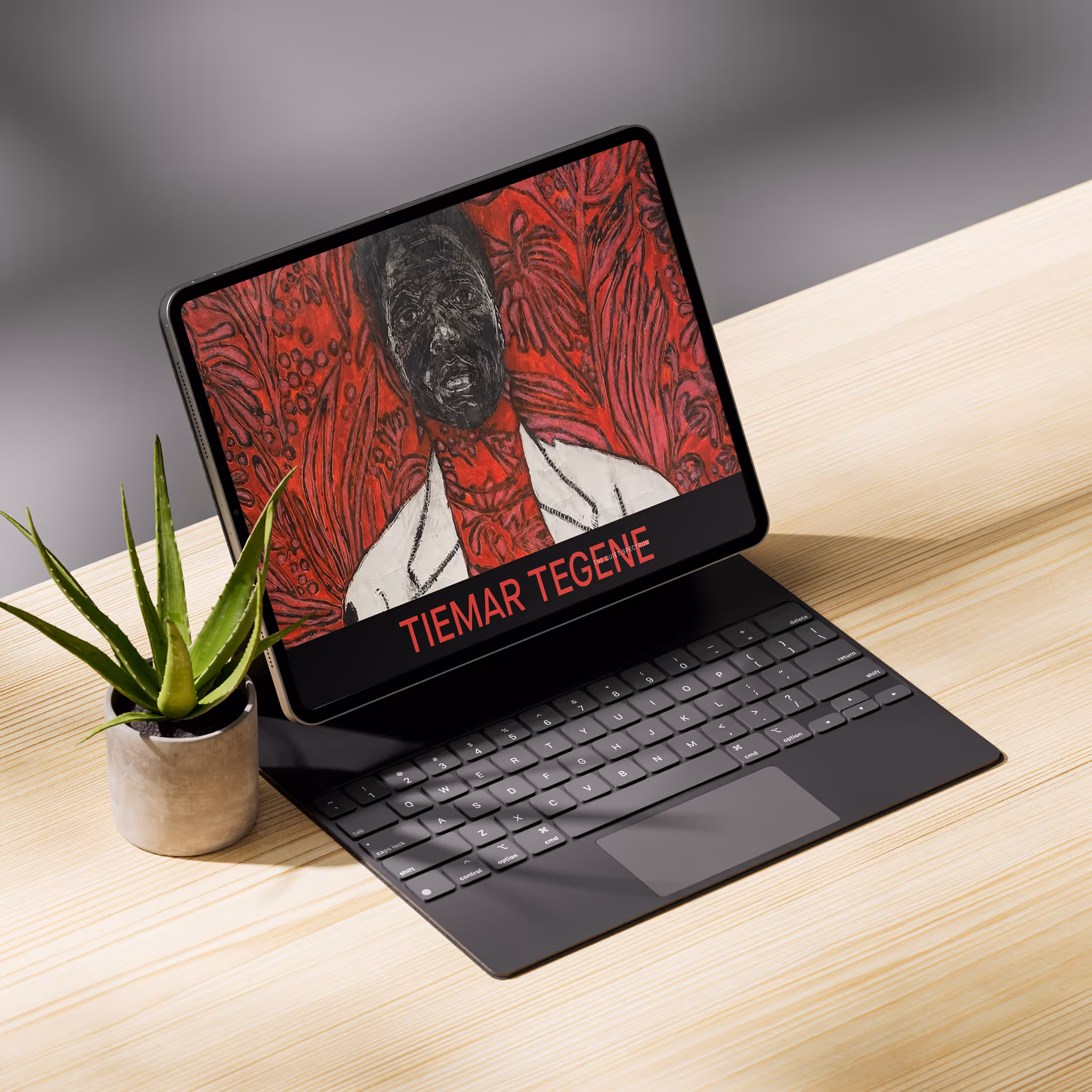 Intro screen design featuring artwork and artist name for the ebook experience.