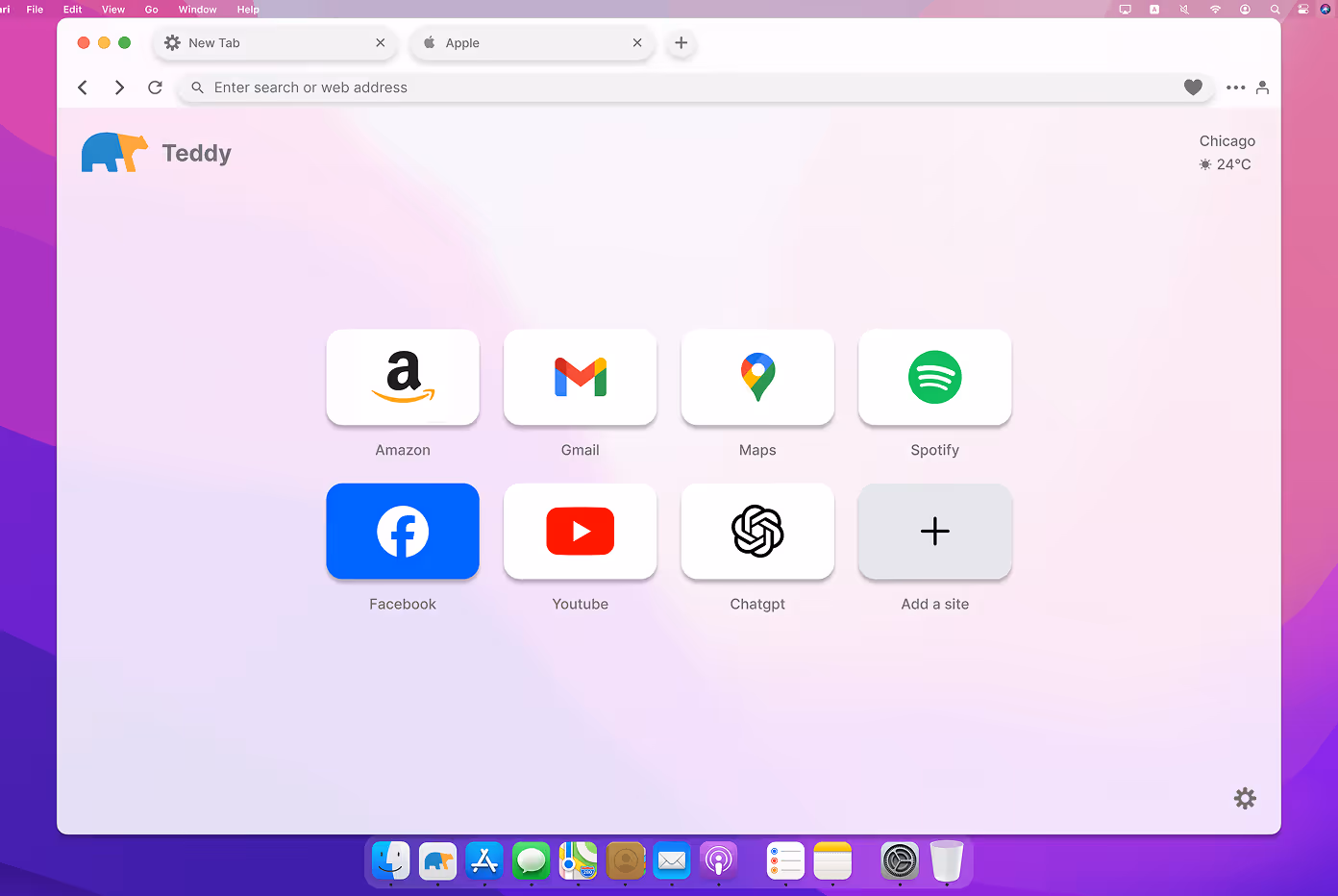 Clean browser start page with intuitive navigation and bold icons.