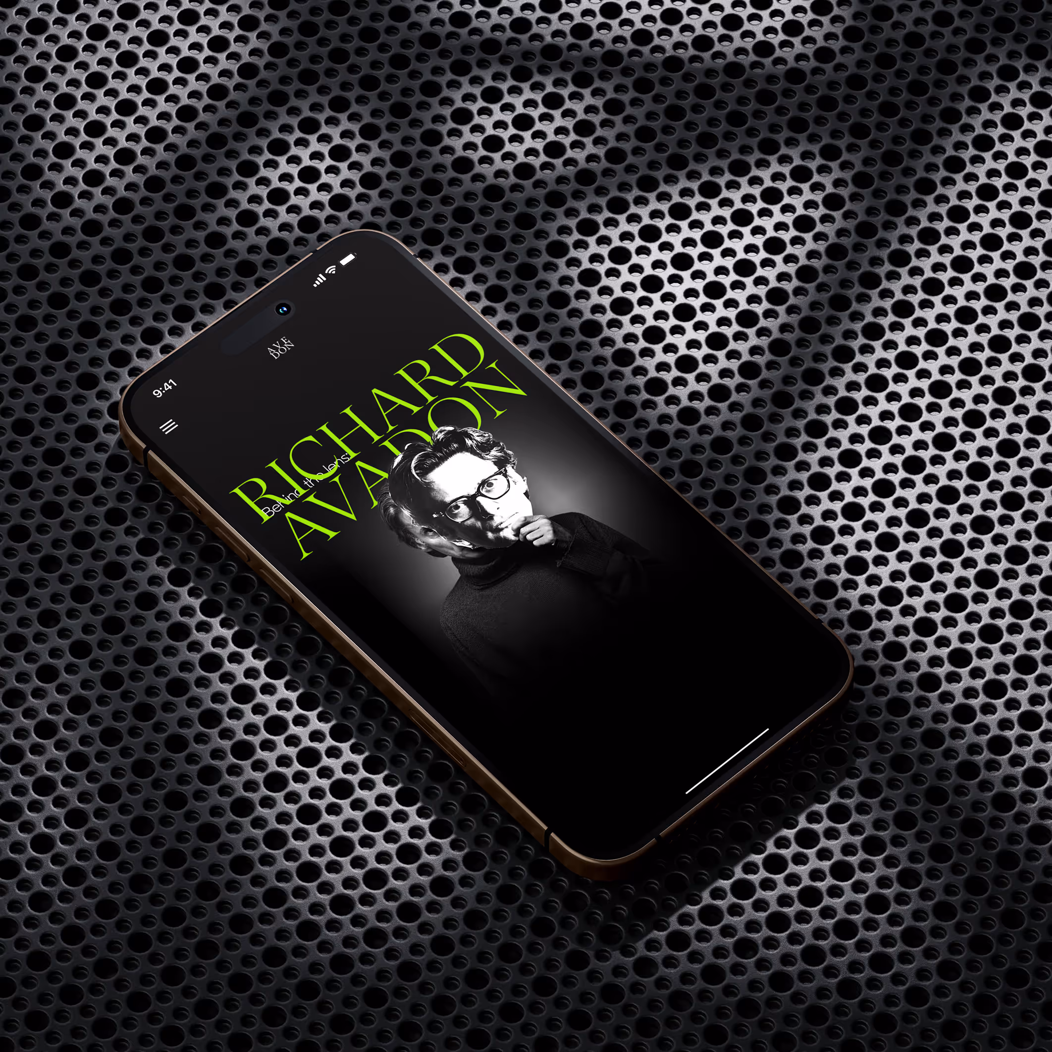 Mobile landing page design with bold type and dramatic portrait.