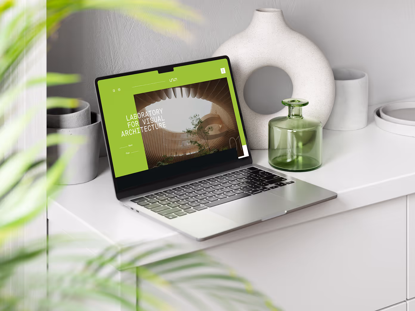 Homepage showcasing sustainable architecture with a clean, vibrant layout.