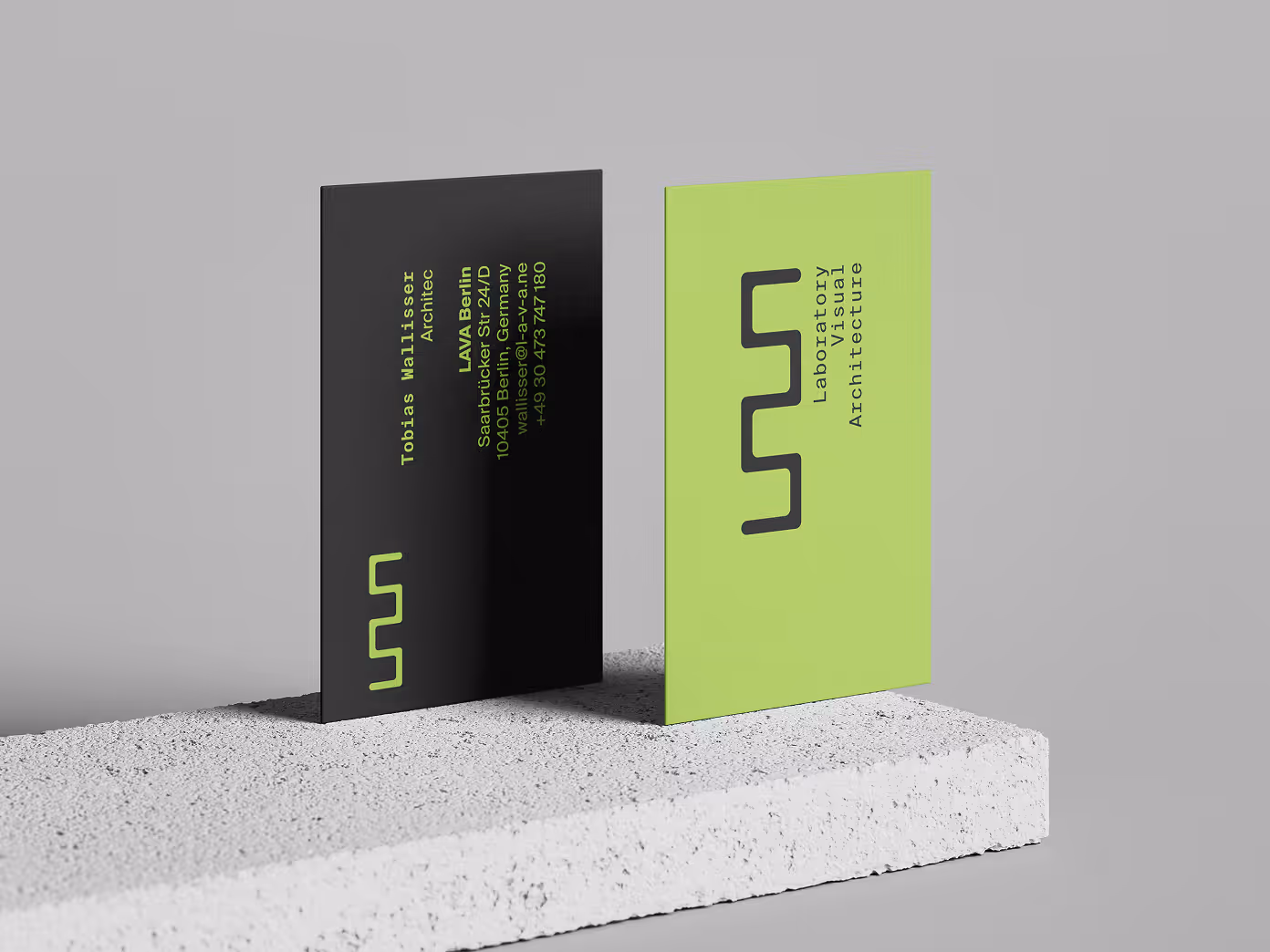 Minimal cards with bold contrast, reflecting the brand’s modular identity.