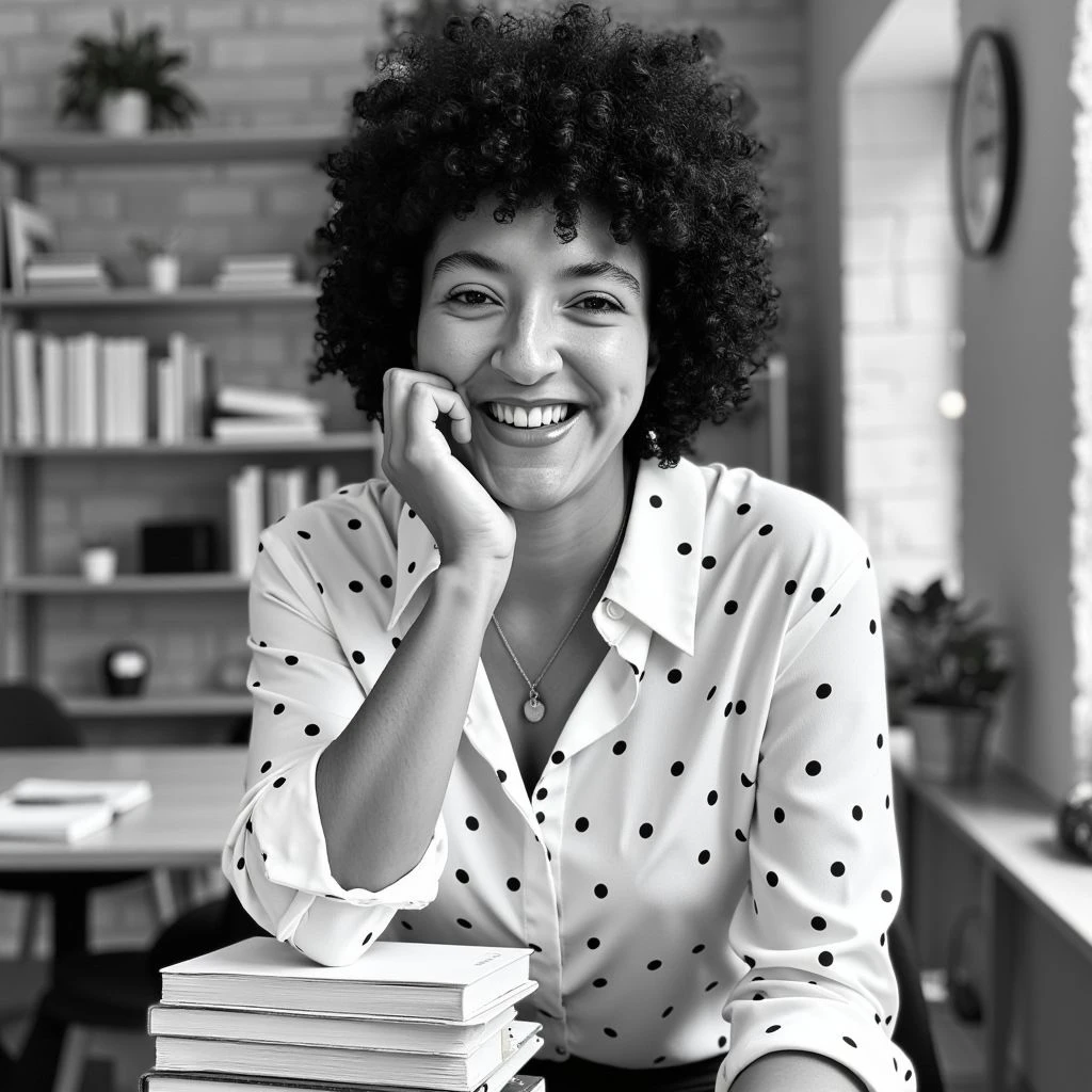 Portrait souriant d’Estelle Paruta, rédactrice web SEO et copywriter, dans un bureau lumineux – une image qui reflète son esprit de synthèse, sa créativité et son style de rédaction clair, fluide et impactant.