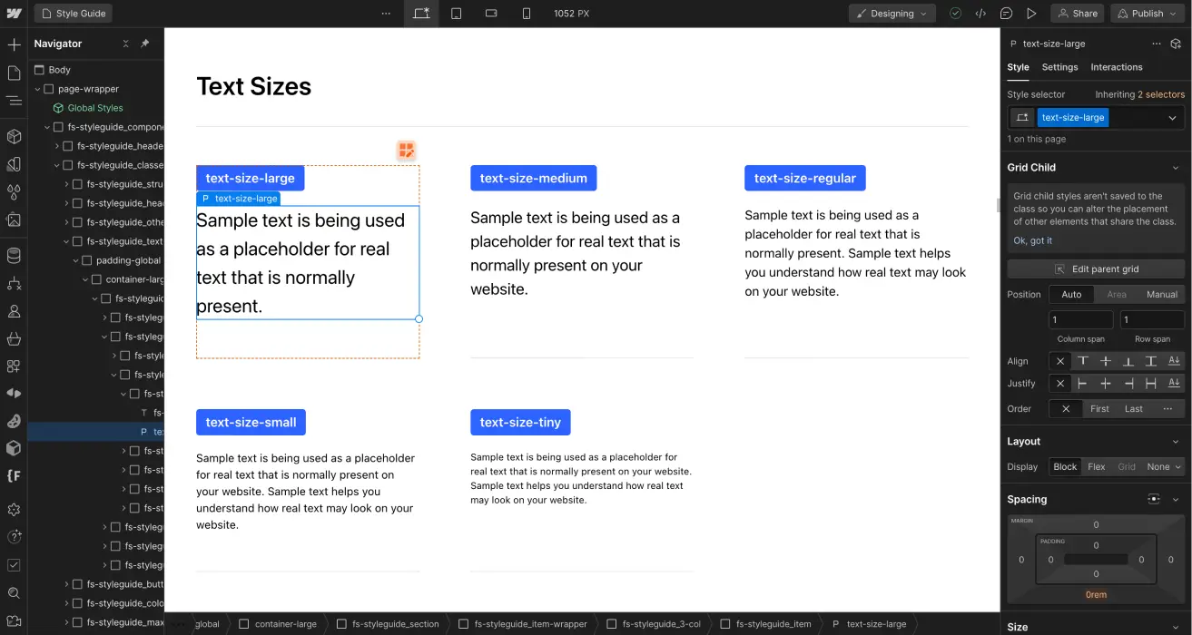 Écran d'un style guide Client-First