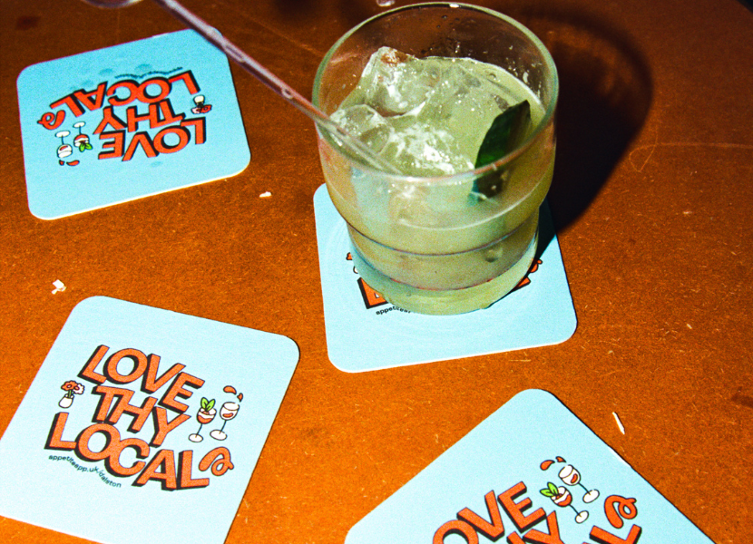 drinks and drinks coasters in a bar