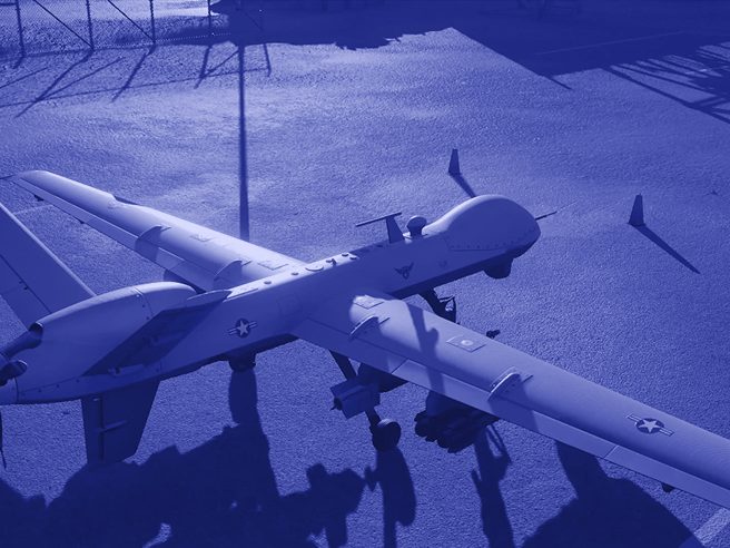 An illustration of autonomous systems like drones.