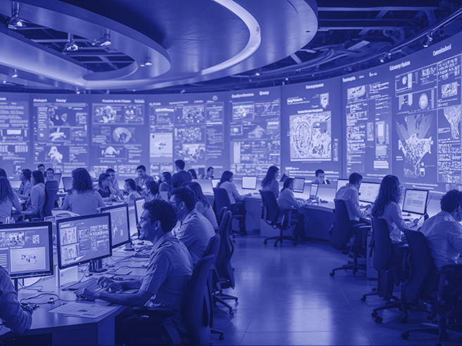 An illustration of disaster response center.