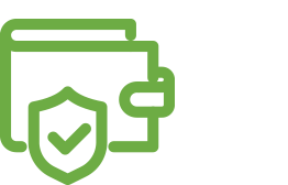 Icon of a wallet accompanied by a checkmark.