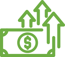 Image of several up arrow symbols rising from a dollar bill