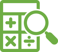 Image of a magnifying glass and a calculator