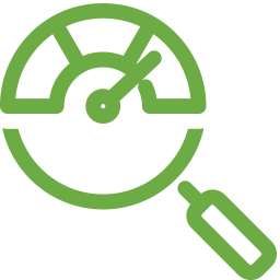 Icon of a magnifying glass and a credit score gauge.