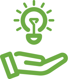 Icon of a light bulb hovering above an open hand.