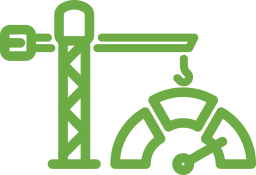 Icon of a construction crane and a credit score gauge.