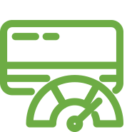 Image of a credit card and credit score gauge.
