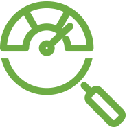 Image of a credit score gauge and a magnifying glass.