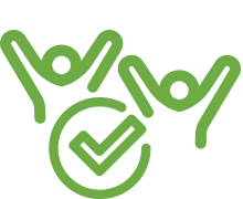 Image of a checkmark with two people cheering on either side