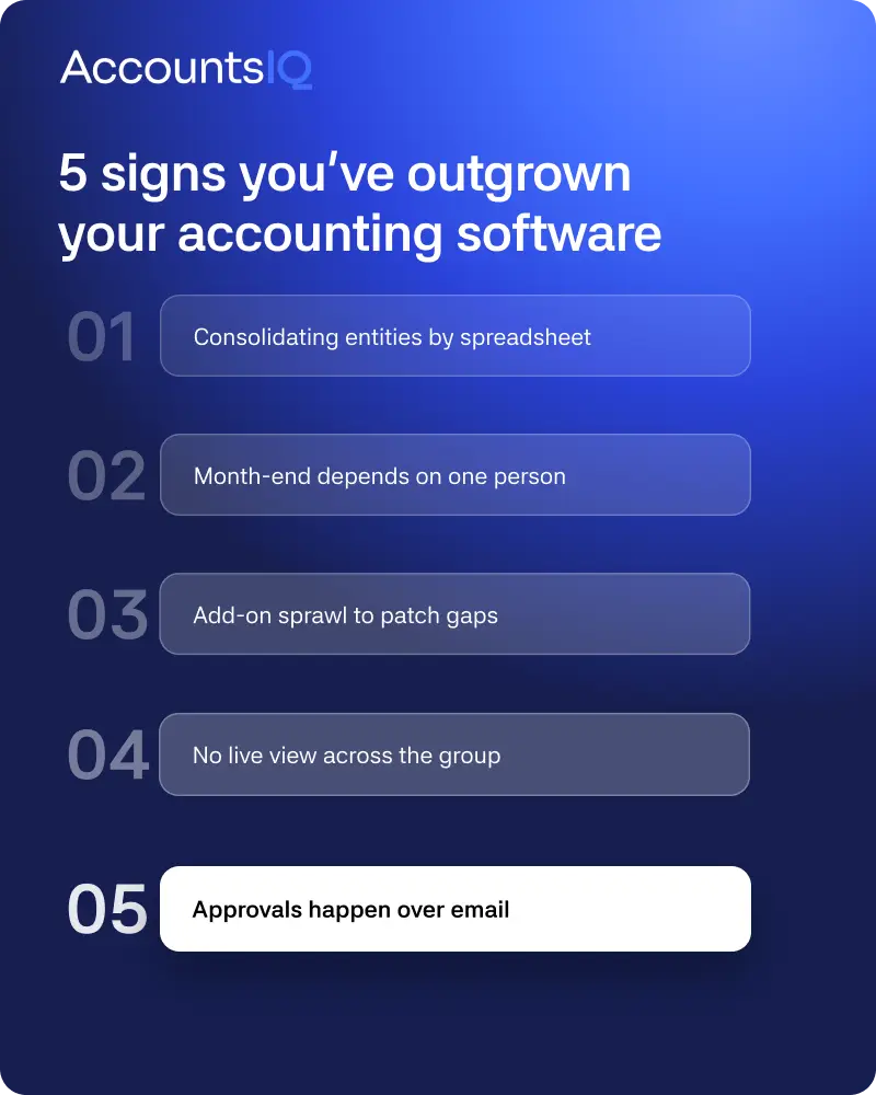 Checklist of five signs a UK finance team has outgrown Xero or QuickBooks