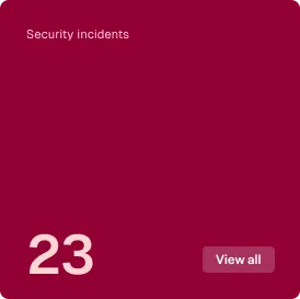 Dashboard card showing 23 security incidents with a 'View all' button on dark red background.