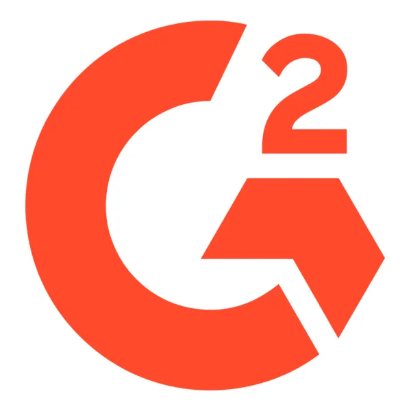 G2 company logo in solid red featuring a stylized letter G with a number 2 and a geometric arrow shape.